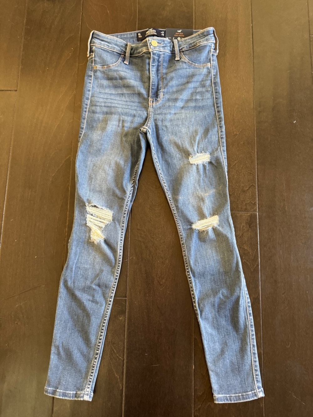 Hollister Distressed Skinny Jeans - Light Blue Denim